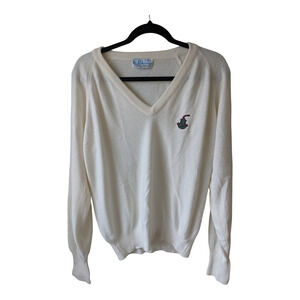 Pickering Mens Size Small V Neck Sweater Ivory Pullover Long Sleeves